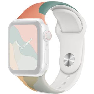 Morandi Series Contrast Kleur Siliconen Vervanging Horlogeband voor Apple Watch Series 7 45mm / 6 & SE & 5 & 4 44mm / 3 & 2 & 1 42mm (groene sneeuw oranje)