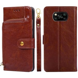 Zipper Bag PU + TPU Horizontal Flip Leather Case with Holder & Card Slot & Wallet & Lanyard For Xiaomi Poco X3 NFC(Brown)