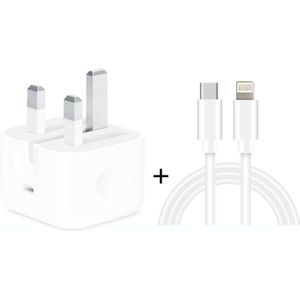 A2344 20W PD 3.0 Type-C / USB-C Opvouwbare Reislader + USB-C / Type-C tot 8 Pin Fast Charging Data Cable Set  UK Plug  Lengte: 2m