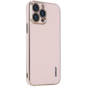 ENKAY Plated Gold Edge TPU Case for iPhone 13 Pro Max(Pink)