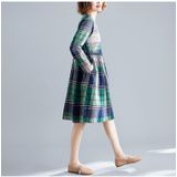 Large Size Loose Looking Thin Western Style Mid-length Plaid Dress (Color:Green Size:M)