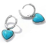 S925 Sterling Silver Heart Turquoise Ear Buckle Women Earrings