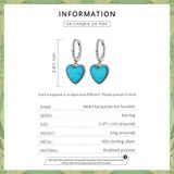 S925 Sterling Silver Heart Turquoise Ear Buckle Women Earrings