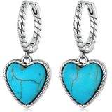 S925 Sterling Silver Heart Turquoise Ear Buckle Women Earrings