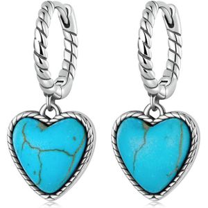 S925 Sterling Silver Heart Turquoise Ear Buckle Women Earrings