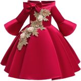 Girls European Style Embroidered Dress Prom Dress  Size:110cm(Red)