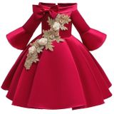 Girls European Style Embroidered Dress Prom Dress  Size:110cm(Red)
