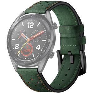 22mm For Huawei Watch GT2e / GT2 46mm Plum Blossom Hole Leather Strap(Green)