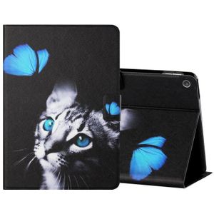For Amazon Kindle Fire HD10 2015 / 2017 / 2019 Colored Drawing Horizontal Flip Leather Case with Holder & Card Slots & Sleep / Wake-up Function(Butterfly Cat)