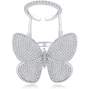 Fashion Adjustable Butterfly Shape Ring with Diamond Women Jewelry  Ring Size:8(Platinum)