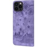 Voor iPhone 15 Pro Max Cartoon Sakura Kat reliëf lederen telefoonhoes