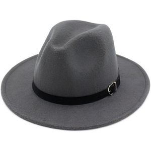 Men Fedoras Women Jazz Hat Black Woolen Blend Cap Outdoor Casual Hat(Gray)