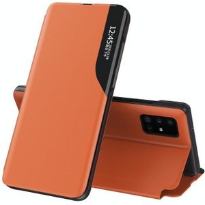 Voor Samsung Galaxy S21 Ultra 5G Side Display Magnetische Schokbestendige Horizontale Flip Lederen Case met Houder (Oranje)