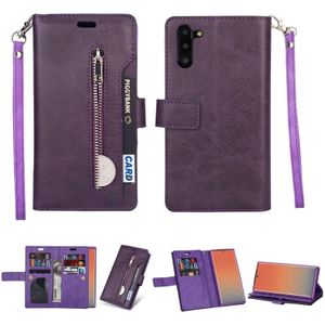For Samsung Galaxy Note10 Multifunctional Zipper Horizontal Flip Leather Case with Holder & Wallet & 9 Card Slots & Lanyard(Purple)