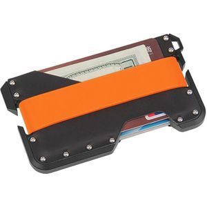 JK02 Metal Card Holder RFID Anti-Theft  Leather Wallet EDC Multifunctional Stainless Steel Aluminum Alloy Card Holder(Black+Black + Orange )