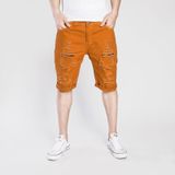 Summer Casual Ripped Denim Shorts for Men (Color:Coffee Size:XL)