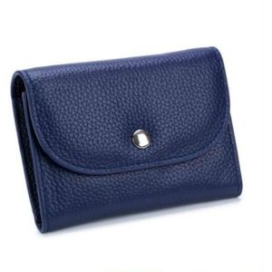 Short Mini Slim Top-grain Leather Wallet Card Bag Zip Coin Pocket(Blue)