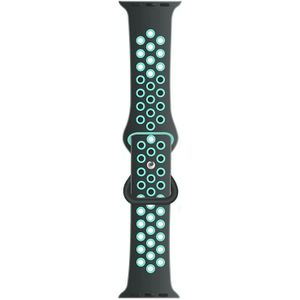 Butterfly Gesp Dual-Tone Liquid Silicone Vervanging Horlogeband voor Apple Watch Series 6 & SE & 5 & 4 40 MM / 3 & 2 & 1 38mm (grijs + groenblauw)
