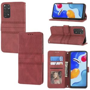 For Xiaomi Redmi Note 11E Embossed Striped Magnetic Buckle Horizontal Flip Phone Leather Case(Red)