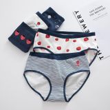 6 PCS Mid-waist Large-size Hip-wrapped Cotton Crotch Girl Student Briefs (Color:Striped Strawberries Size:M)