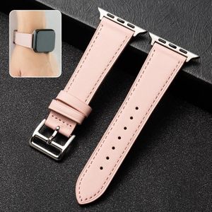 Business Cowhide Leather Strap Watchband For Apple Watch Series 6&SE&5&4 44mm / 3&2&1 42mm(Pink)
