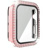 Double-Row Diamond PC+Tempered Glass Watch Case For Apple Watch Series 3&2&1 38mm(Pink)