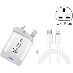 SDC-20W 2 in 1 PD 20W USB-C / Type-C Travel Charger + 3A PD3.0 USB-C / Type-C naar 8 Pin Fast Charge Data Cable Set  Kabellengte: 1 m  UK Plug