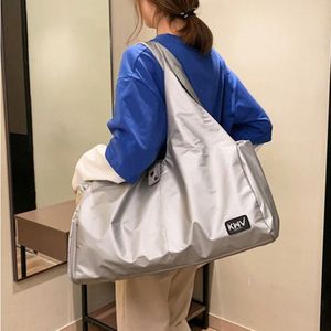 Soft Nylon Cloth Shoulder Sports Gym Yoga Handbag (Silver)