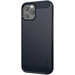 MOF Gentless Series Geborsteld Texture Carbon Fiber Soft TPU Case voor iPhone? 12/12 PRO (Blauw)