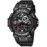 SMAEL 8063 Outdoor elektronisch alarm sporthorloge Double Showed Astronaut Student Watch (zwart zilver)