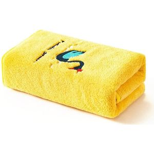Coral Fleece Cartoon Borduurwerk Handdoek Kid Huishouden Verdikte Zachte Absorberende Handdoek (Geel)