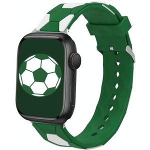 Voetbalstijl metalen connector siliconen horlogeband voor Apple Watch Ultra 49 mm / serie 8 & 7 45 mm / SE 2 & 6 & SE & 5 & 4 44 mm / 3 & 2 & 1 42 mm (groen + wit)