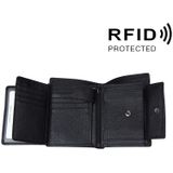 Genuine Cowhide Leather 3-folding Card Holder Wallet RFID Blocking Card Bag Protect Case for Men  Size: 13*10.2*2.5cm(Black)