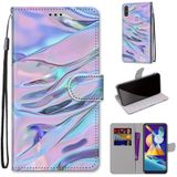 For Samsung Galaxy M11 & A11 Coloured Drawing Cross Texture Horizontal Flip PU Leather Case with Holder & Card Slots & Wallet & Lanyard(Fluorescent Water Pattern)