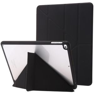 Deformation Transparent Acrylic Horizontal Flip PU Leather Case with Multi-folding Holder & Sleep / Wake-up Function & Pen Slot For iPad 9.7 2017 / 2018 / Pro 9.7(Black)