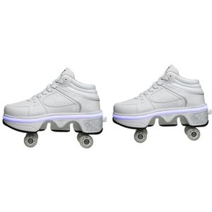Twee-doel skate schoenen vervorming schoenen dubbele rij runen rolschaatsen schoenen  maat: 37 (high-top met licht (wit))