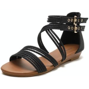 Dames Zomer Wedge Sandalen Open-Teen Dik-Soled Romeinse Stijl Sandalen  Maat: 36 (Zwart)