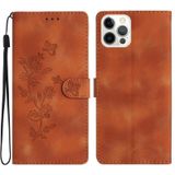 Voor iPhone 15 Pro Flower Butterfly Embossing patroon lederen telefoonhoesje