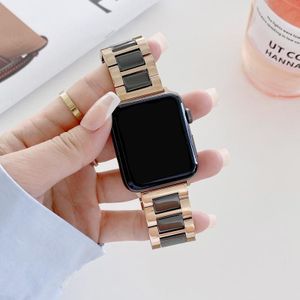Three Beads Ceramics Steel Replacement Strap Watchband For Apple Watch Series 7 & 6 & SE & 5 & 4 44mm  / 3 & 2 & 1 42mm(Rose Gold+Black)