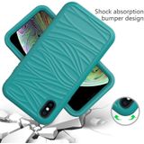 For iPhone XS Max Wave Pattern 3 in 1 Silicone+PC Shockproof Protective Case(Dark Sea Green)