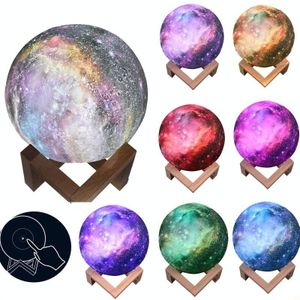 1W 3D Moon Lamp Children Gift Table Lamp Painted Starry Sky LED Night Light  Light color: 15cm Touch Control 7-colors