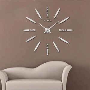 Bedroom Home Decor Large 3D Mirror DIY Wall Sticker Clock  Size: 100*100cm(Silver)