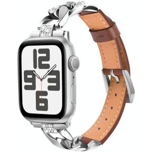 Voor Apple Watch Series 5 44 mm strass denim ketting lederen horlogeband