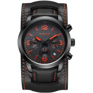 Ochstin 7230 Multifunctioneel zakelijk lederen polspols waterdicht quartz horloge (oranje + zwart)