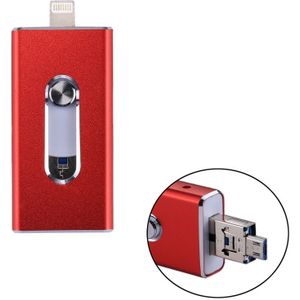 RQW-02 3 in 1 USB 2.0 & 8 Pin & Micro USB 32GB Flash Drive  for iPhone & iPad & iPod & Most Android Smartphones & PC Computer(Red)