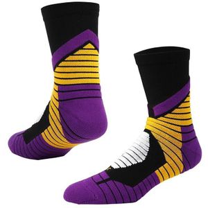 Volwassen elite basketbal sokken mannen dikke badstof sokken  maat: gratis grootte (zwart paars)