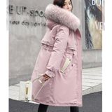 Mid-length Large Fur Collar Patded Coat Jacket (Color: Pink Size: L)
