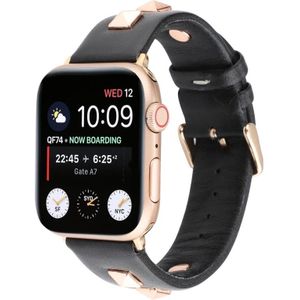 Enkele rij geklonken lederen horlogeband voor Apple Watch Ultra 49 mm / serie 8 & 7 45 mm / SE 2 & 6 & SE & 5 & 4 44 mm / 3 & 2 & 1 42 mm (zwart rosé goud)
