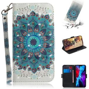 For iPhone 12 3D Colored Drawing Horizontal Flip Leather Case with Holder & Card Slots & Wallet & Lanyard(Peacock Wreath)