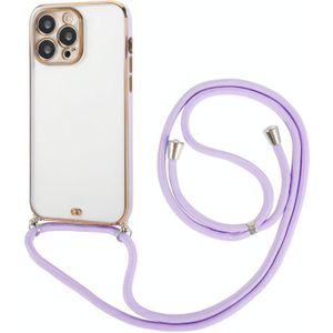 Voor iPhone 14 Pro Max gegalvaniseerde tweekleurige TPU-telefoonhoes met lanyard